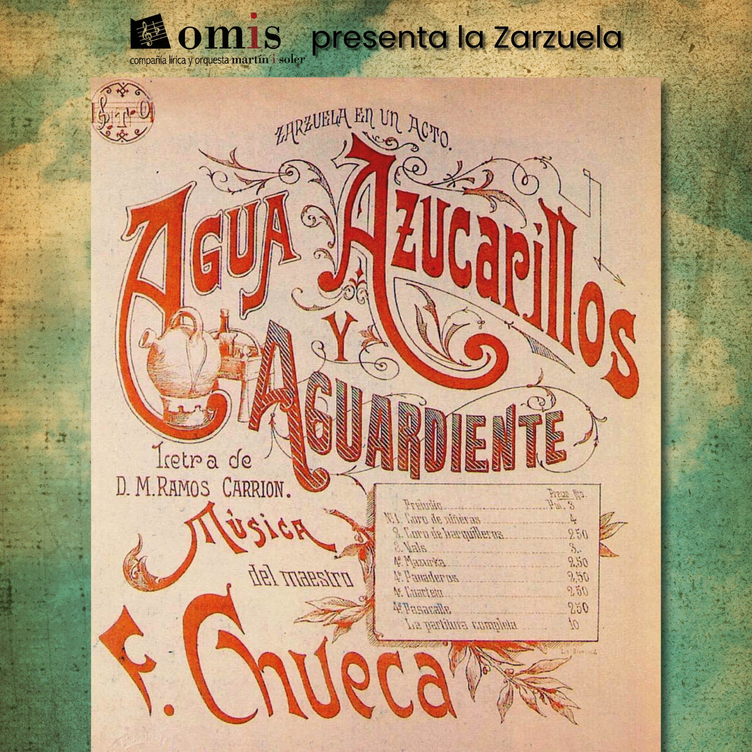 Cartel de la zarzuela Agua, azucarillos y aguardiente.
