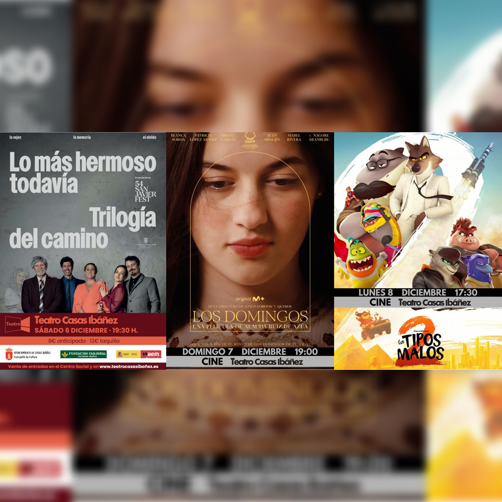 Carteles de películas y teatro en el Teatro Casas Ibáñez.