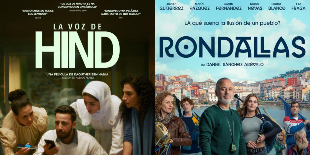 Póster de películas 'La Voz de Hind' y 'Rondallas'.