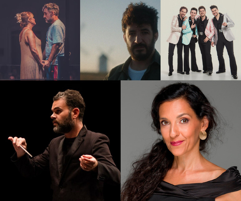 Collage de artistas en escena y retratos profesionales