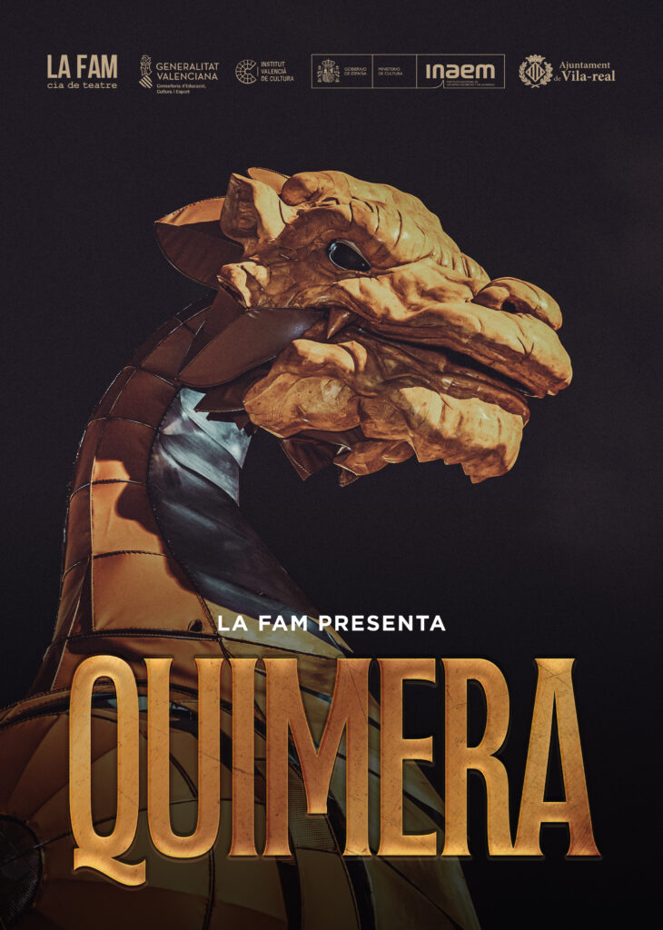 Cabeza de dragón en cartel teatral Quimera