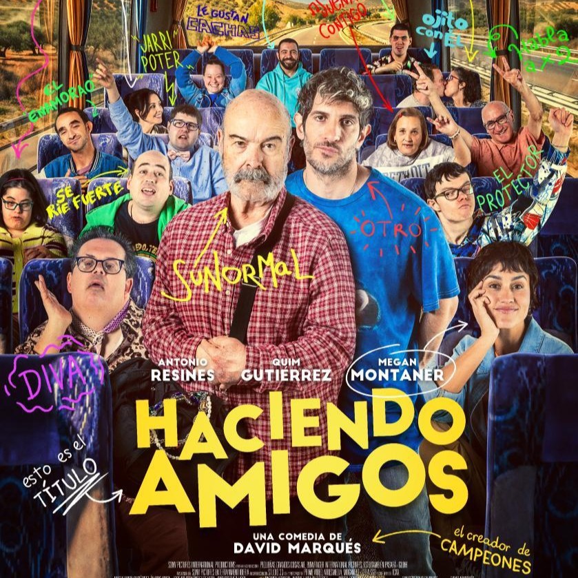 Cartel de Haciendo Amigos en un autobús