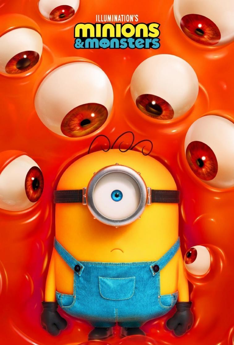 Minion rodeado de ojos rojos gigantes