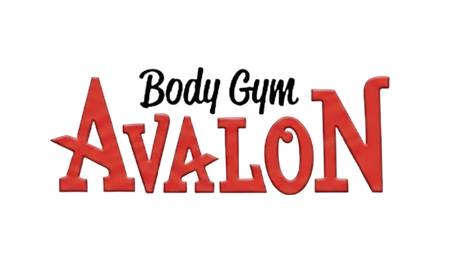 Logotipo rojo del gimnasio Avalon sobre fondo negro