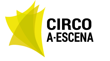 Logotipo de Circo A-Escena con formas amarillas abstractas