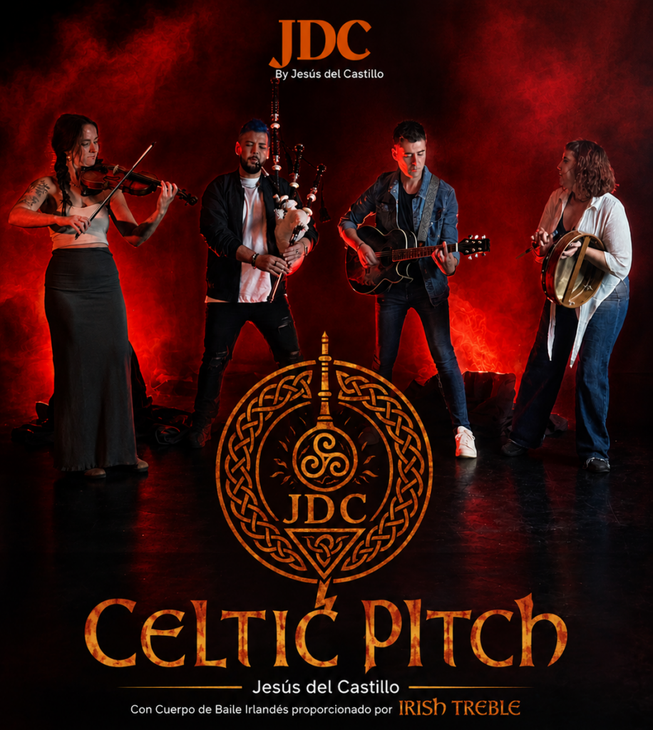 Cartel de JDC interpretando música celta con cuatro músicos