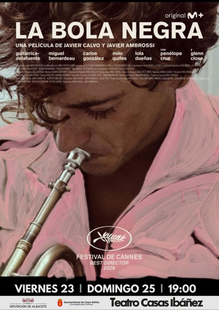 Cartel de La bola negra con músico y clarinete